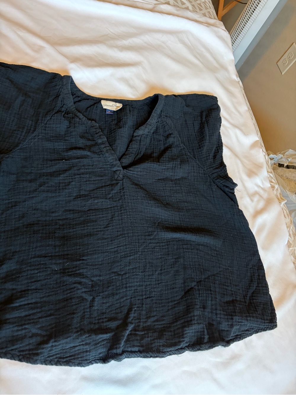 Universal Thread Black Textured V-Neck Short Sleeve Blouse , 100% cotton.